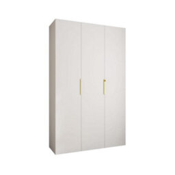 Arte Stylish White Como Iv Hinged Door Wardrobe H2460mm W1500mm D500mm, Three Doors, Eleven Shelves, Two Hanging Rails, Gold Handles - thumbnail 1