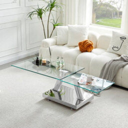 Furniture in Fashion Magic Wings Swivel Clear Glass Coffee Table With Steel Base - thumbnail 3