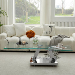 Furniture in Fashion Magic Wings Swivel Clear Glass Coffee Table With Steel Base - thumbnail 5
