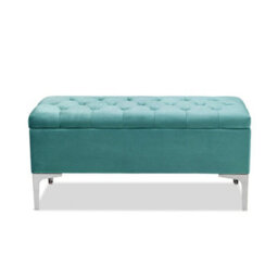 Modena Storage Ottoman Bench, Ottoman Footstool With Legs, 137Cm Plush Velvet Upholstered End Of Bed Bench, Teal - thumbnail 2