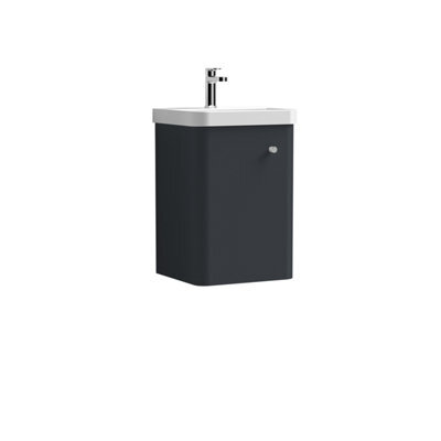 Balterley Flashbrook Modern Bathroom Wall Hung 1 Door Vanity Unit Basin, Dark Grey, 405mm - image 1