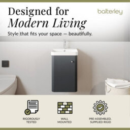 Balterley Flashbrook Modern Bathroom Wall Hung 1 Door Vanity Unit Basin, Dark Grey, 405mm - thumbnail 3
