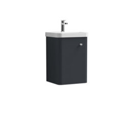 Balterley Flashbrook Modern Bathroom Wall Hung 1 Door Vanity Unit Basin, Dark Grey, 405mm - thumbnail 1
