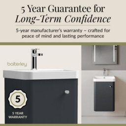 Balterley Flashbrook Modern Bathroom Wall Hung 1 Door Vanity Unit Basin, Dark Grey, 405mm - thumbnail 4