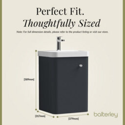 Balterley Flashbrook Modern Bathroom Wall Hung 1 Door Vanity Unit Basin, Dark Grey, 405mm - thumbnail 5