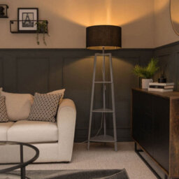 Valuelights Hiru Grey 3 Tier Shelf Floor Lamp With Black Drum Shade And Bulb - thumbnail 6