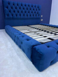 Stratus Interiors Cubed Mini Ambassador Upholstered Platform Bed Frame - Low Headboard, Modern Cube Design - Gas Lift Storage - Double - thumbnail 1