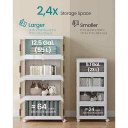 Plastic Storage Organiser With 4 Stackable Tiers, Lidded Cabinet On Wheels With Magnetic Door, White - thumbnail 3