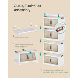Plastic Storage Organiser With 4 Stackable Tiers, Lidded Cabinet On Wheels With Magnetic Door, White - thumbnail 4