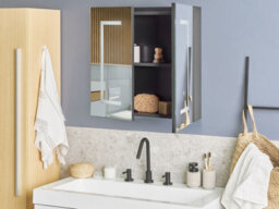 Beliani Bathroom Wall Mounted Mirror Cabinet Led Mazarredo 60 Cm 60 Cm Black - thumbnail 2