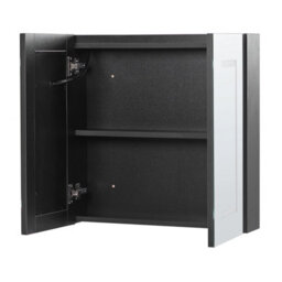Beliani Bathroom Wall Mounted Mirror Cabinet Led Mazarredo 60 Cm 60 Cm Black - thumbnail 4