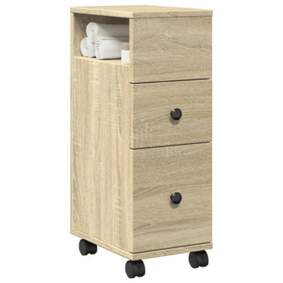 Berkfield Narrow Bathroom Cabinet With Wheels Sonoma Oak Engineered Wood - image 1