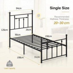 Single Size Metal Bed Frame Metal Slats Supported Platform Bed - thumbnail 2