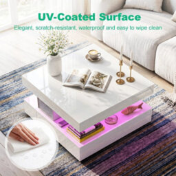 High Gloss Led Coffee Table With 2 Drawers Modern 2 Tier Square Centre Table - thumbnail 5