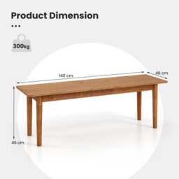 Costway Indoor Solid Wood Dining Bench Entryway Bench W/ Rubber Wood Legs - thumbnail 3