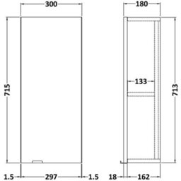 Hudson Reed Fusion Wall Hung 1 Door Cabinet, Soft Close, Graphite Grey Anthracite Woodgrain, 300X180X700mm - thumbnail 2