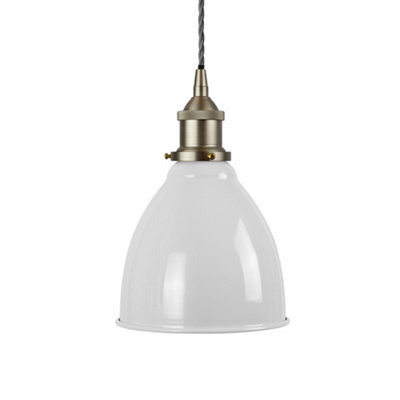 Pale Grey Classic Small Pantry Metal Painted Dome Pendant Light With Brushed Chrome Lamp Holder And Grey Twisted Cable - Se Home