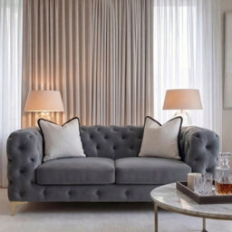 Sofaya Monaco Chesterfield Grey Velvet Sofa Set - 1,2,3 Seater & 3+2 Seater Set Deep Buttoned Cushions Upholstery Couch Settee - thumbnail 3