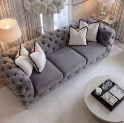 Sofaya Monaco Chesterfield Grey Velvet Sofa Set - 1,2,3 Seater & 3+2 Seater Set Deep Buttoned Cushions Upholstery Couch Settee - thumbnail 5