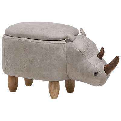 Beliani Storage Animal Stool Rhino Faux Leather Light Grey Rhino - image 1