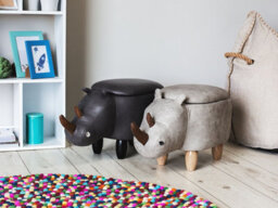 Beliani Storage Animal Stool Rhino Faux Leather Light Grey Rhino - thumbnail 2