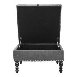 Living And Home Small Grey Linen Upholstered Storage Ottoman Bench Footstool With Wood Legs W 740 X D 740 X H 440 mm - thumbnail 3