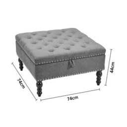 Living And Home Small Grey Linen Upholstered Storage Ottoman Bench Footstool With Wood Legs W 740 X D 740 X H 440 mm - thumbnail 2