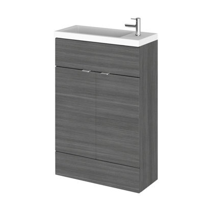 Hudson Reed Fusion Floor Standing 2 Door Vanity Unit & Polymarble Basin Compact, Sink Vanity Unit, Anthracite Woodgrain, 600mm - image 1
