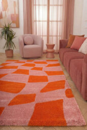 The Rugs Joli Orange And Pink Chequered Rug Soft Dense Pile Easy To Clean And Pet Friendly For Living Rooms And Bedrooms - thumbnail 4