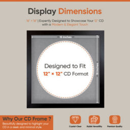 "16X16"" Matte Black Modern Vinyl Record Frame With Mid Grey Mount For 12 Inch Lp Disc - Ak Frames" - thumbnail 2