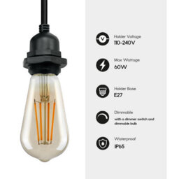 Ip65 Waterproof Vintage 2 Pack Black Pendant Lights Adjustable E27 Hanging Ceiling Lamps For Indoor & Outdoor Use - thumbnail 6