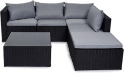 Evre Black Rattan Outdoor Garden Furniture Set Miami Sofa Coffee Table, Foot Stool Rattan - Inc Weekend Delivery - thumbnail 1