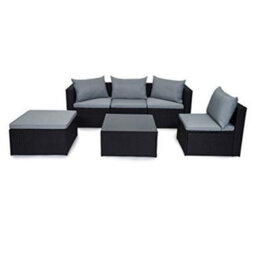 Evre Black Rattan Outdoor Garden Furniture Set Miami Sofa Coffee Table, Foot Stool Rattan - Inc Weekend Delivery - thumbnail 2