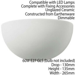 2 Pack Dimmable Led Wall Light Unglazed Ceramic Round Dome Fitting Lounge Lamp - thumbnail 3