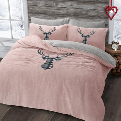 Velosso Teddy Fleece Duvet Cover & Pillowcase Set - Cosy Style Bedding Set, Breathable Fabric, Machine Washable For Easy Care - Blush Pink