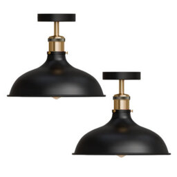 2 Pack Vintage Metal Ceiling Flush Light With E27 Lamp Holder Black Shade Metal Lighting Fixtures With Bulb - thumbnail 1