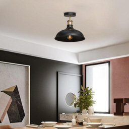 2 Pack Vintage Metal Ceiling Flush Light With E27 Lamp Holder Black Shade Metal Lighting Fixtures With Bulb - thumbnail 6