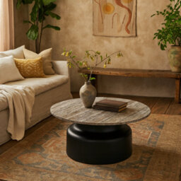 Wyld Haus Les Orangers Round Coffee Table, Marble Top With Matt Black Metal Base, 720mm - thumbnail 2