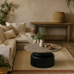 Wyld Haus Les Orangers Round Coffee Table, Marble Top With Matt Black Metal Base, 720mm - thumbnail 4