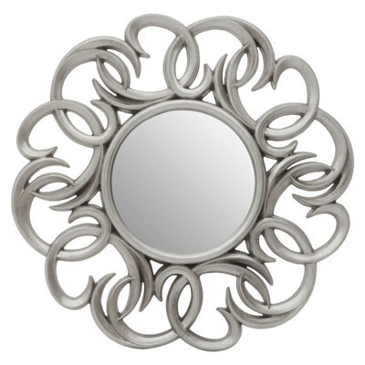 Orsina Entwined Silver Swirl Wall Mirror With Abstract Frame,statement Circular Mirror,aureole Decorative Mirror - image 1