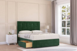 "Sloomy Highbury Emerald Plush Divan Bed With Mattress 2 Drawers Same Side With 54"" Floor Standing Headboard 4'6 Double" - thumbnail 2
