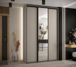 Arte Dakota Iii Sleek Cashmere Sliding Door Wardrobe 1600mm H2350mm D600mm - Three Doors, One Mirrored, Two Hanging Rails, Six Shelves - thumbnail 2