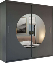 M N Furniture Ltd Wardrobe With Led Light, Modern Sliding Door With Round Mirror Design And Adjustable Storage-Bedroom Cabinet (Grey,203Cm) - thumbnail 2