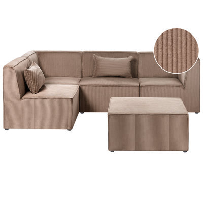 Beliani Modular Corner Sofa 4 Seater Lemvig Corduroy Sand Beige With Ottoman Right Hand - image 1
