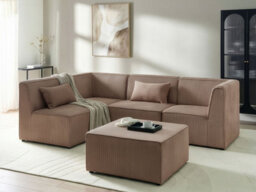 Beliani Modular Corner Sofa 4 Seater Lemvig Corduroy Sand Beige With Ottoman Right Hand - thumbnail 2