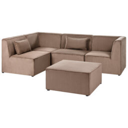 Beliani Modular Corner Sofa 4 Seater Lemvig Corduroy Sand Beige With Ottoman Right Hand - thumbnail 5