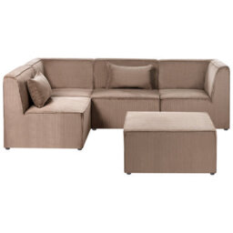 Beliani Modular Corner Sofa 4 Seater Lemvig Corduroy Sand Beige With Ottoman Right Hand - thumbnail 4