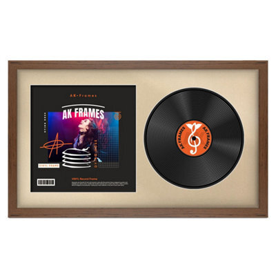"30X17"" Walnut Modern Vinyl Record Frame With Ivory Mount For 12 Inch Lp Album Cover & Disc - Ak Frames" - image 1