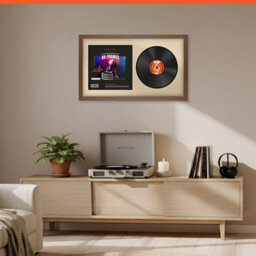 "30X17"" Walnut Modern Vinyl Record Frame With Ivory Mount For 12 Inch Lp Album Cover & Disc - Ak Frames" - thumbnail 8
