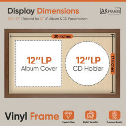 "30X17"" Walnut Modern Vinyl Record Frame With Ivory Mount For 12 Inch Lp Album Cover & Disc - Ak Frames" - thumbnail 2
